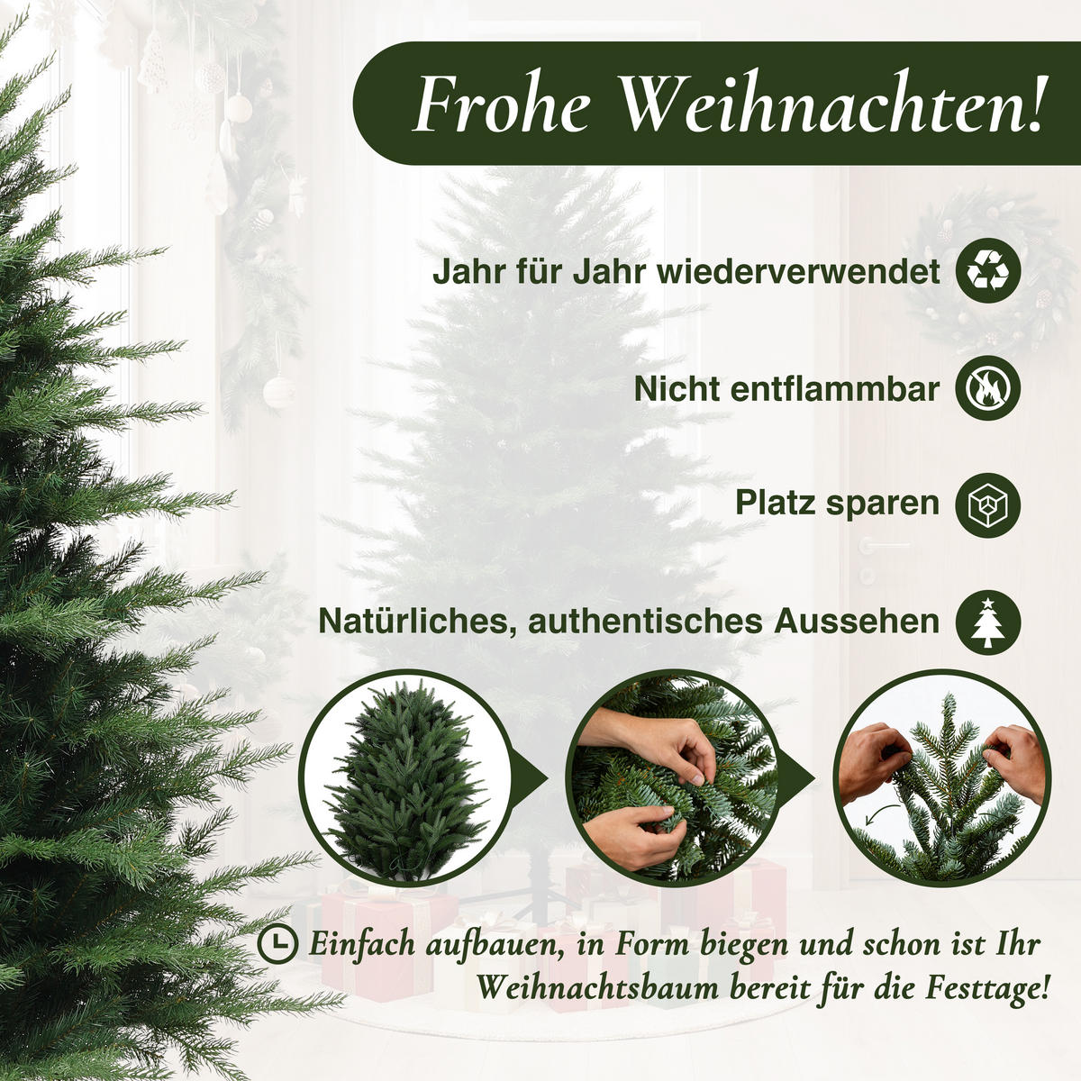 KÜNSTLICHER Weihnachtsbaum 185 cm,1.956 PE-/PVC-Spitzen - Grün, Kunststoff (185cm) - Hometopia