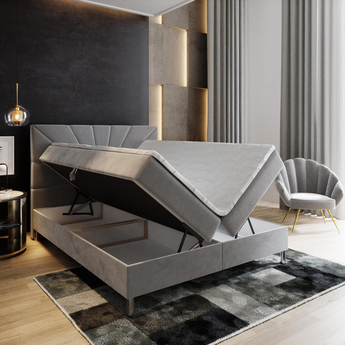 BOXBETT MURI 160x200 cm mit Matratze und Topper - Beige - Beige, Holz (160/200cm) - MASSENO