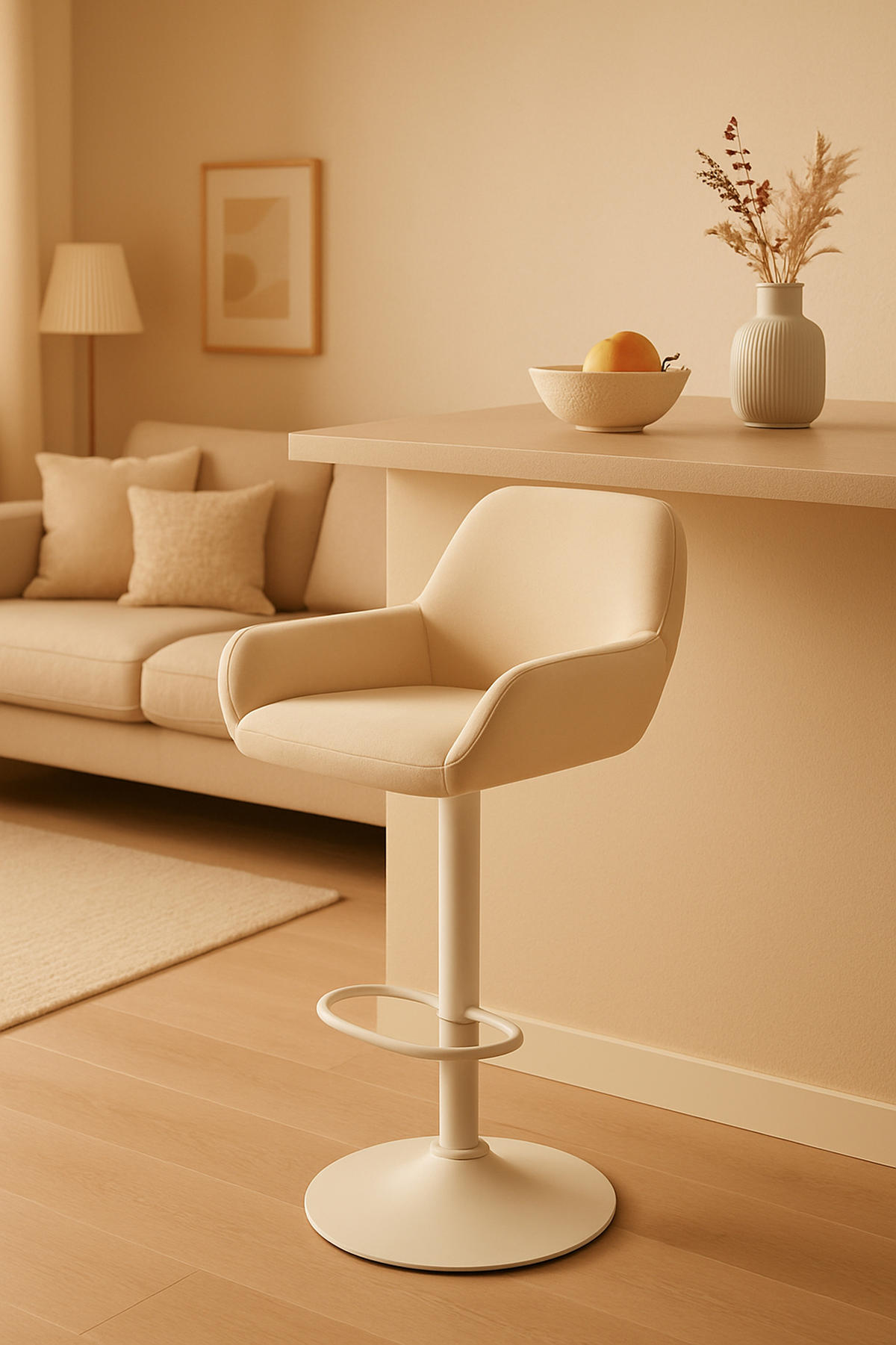 BARHOCKER 2er Set Prag Kunstleder weiß creme - Goldfarben/Creme, Kunststoff/Metall (51/109/52cm) - TPFLiving