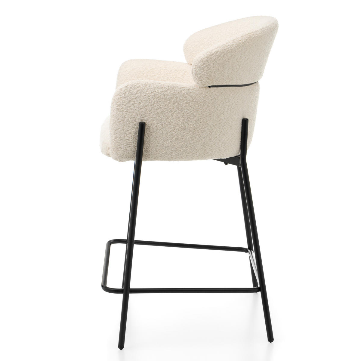 BARHOCKER BOLZANO gepolsterter mit Steppung - hellbeige - Boucle - Ecru/Schwarz, Textil/Metall (60/99/55cm) - NEW HOME