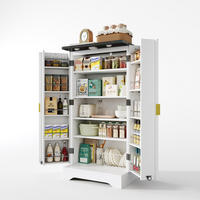 BUFFET Moderner Hochschrank MDF gerillte Türen LED Sensorlicht verstellbare Böden platzsparend Gold 120/60/40 cm - Weiß, Holzwerkstoff (60.5/120/40cm) - EVRYAE