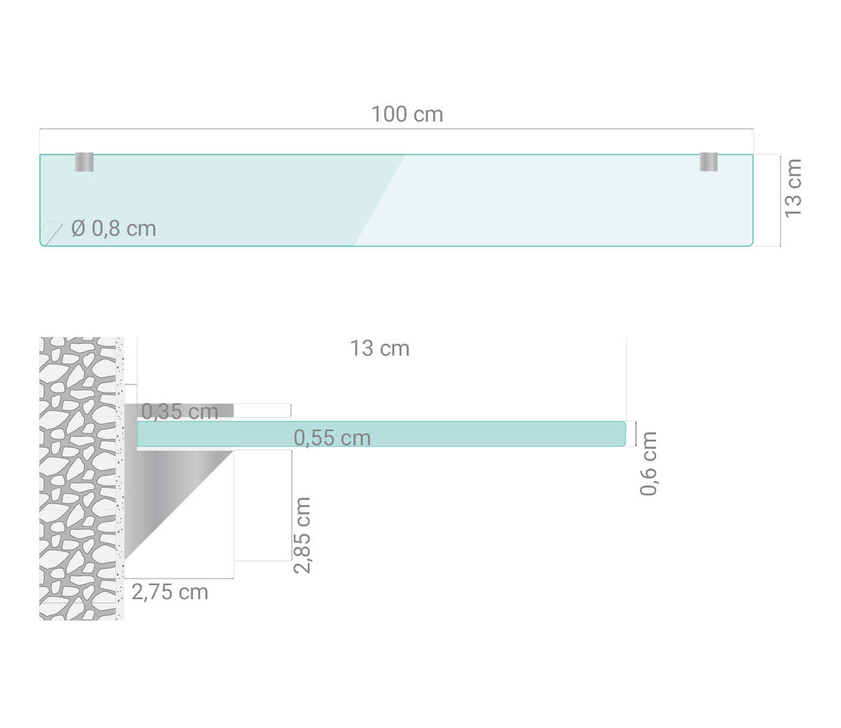 GLASABLAGE 100x13 cm Glas Weiß - Transparent, Glas (100/0.6/13cm) - TULUP