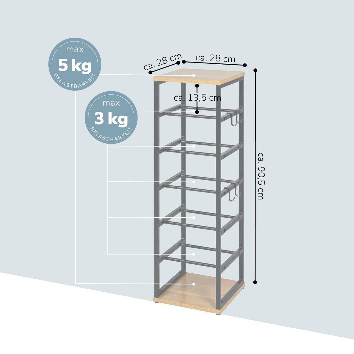 SCHUHREGAL, schwarz - Schwarz, Metall (28/90.5/28cm) - eluno