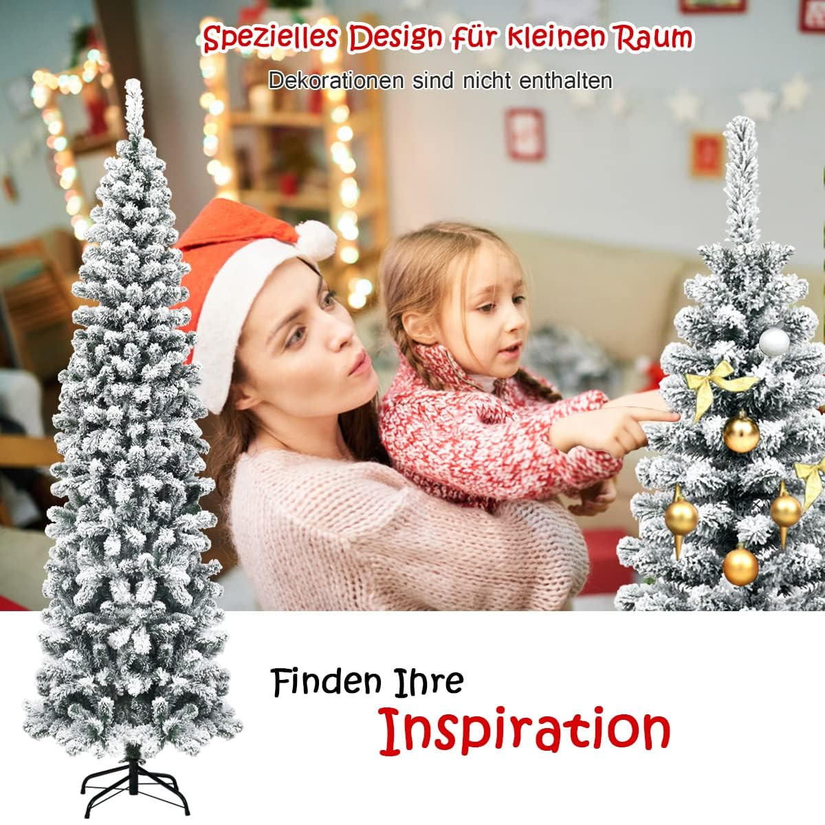 WEIHNACHTSBAUM Bleistiftform mit Schnee 225 cm grün - Grün, Metall (225cm) - COSTWAY