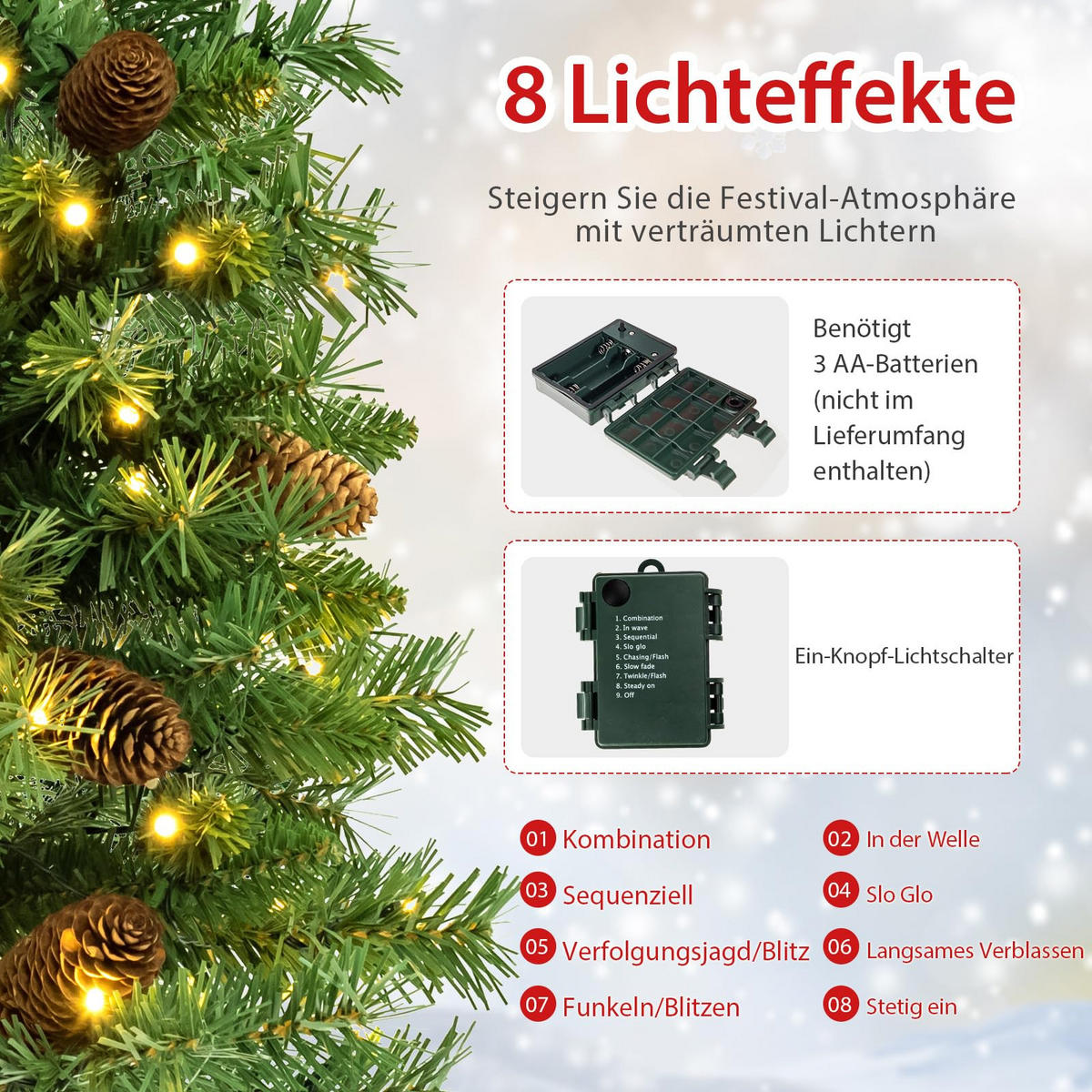 WEIHNACHTSBAUM kleine Tannenform mit 8 Lichtmodi 64 cm grün - Grün, Kunststoff (64cm) - COSTWAY