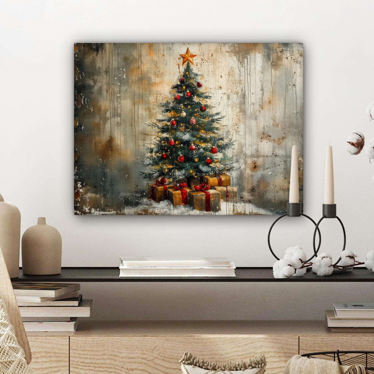 LEINWANDBILD Weihnachtsbaum - Vintage - Weihnachten - Geschenk 40x30 cm - Rostfarben, Textil (40/30cm) - MuchoWow