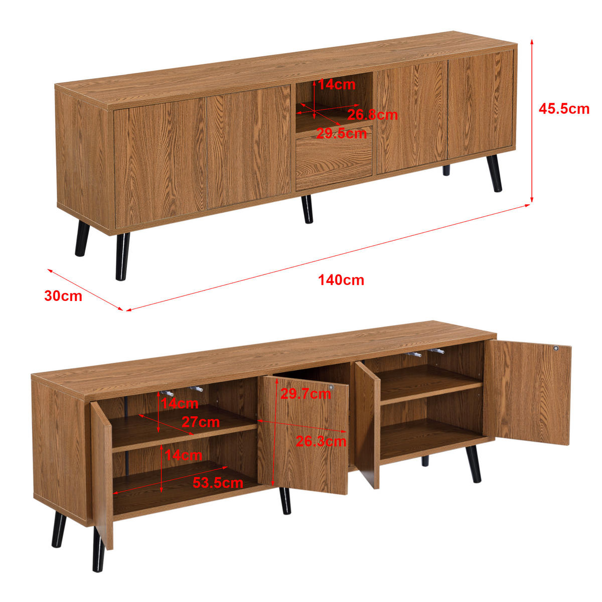 LOWBOARD Hedemora - Dunkelbraun, Holz/Holzwerkstoff (140/45.5/30cm) - [en.casa]