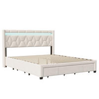 POLSTERBETT 160x200 cm mit LED, USB, 4 Schubladen, Leinen, Beige - Beige, Metall (160/200cm)