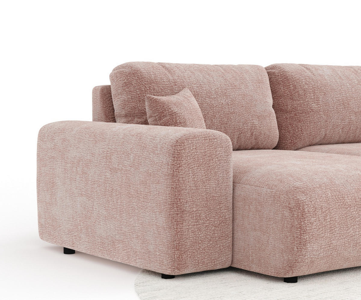 PANORAMASOFA Zanzibar Rosa Chenille - Schwarz/Rosa, Holz/Holzwerkstoff (325/79/144cm) - Maison de Reve