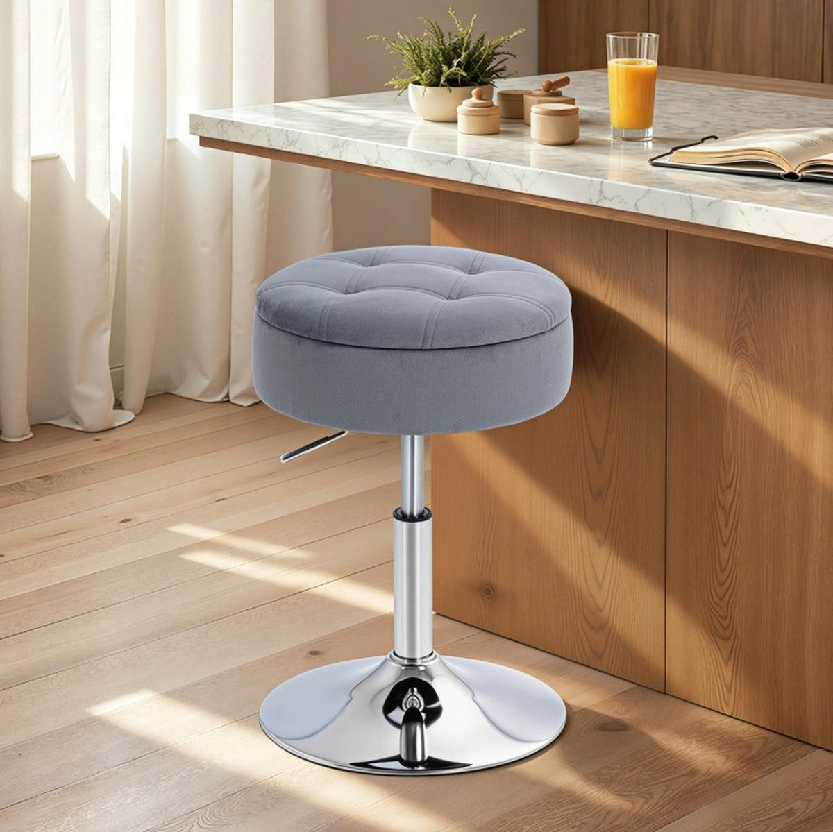 BARHOCKER mit Stauraum drehbar höhenverstellbar 49-65 cm Grau - Grau, Metall (39/65/39cm) - Meubliv