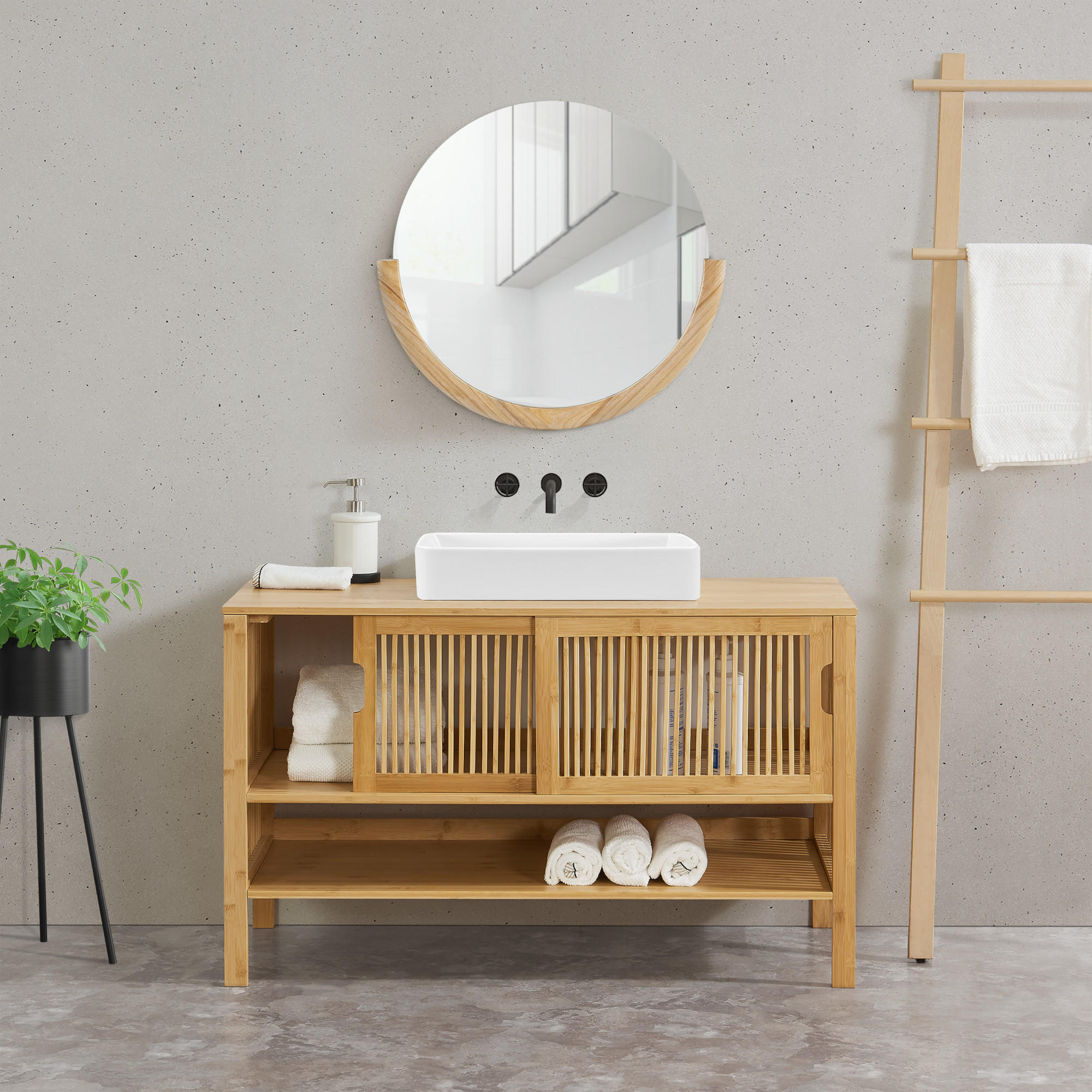 WASCHBECKENUNTERSCHRANK Hvaler - Naturfarben, Holz (100/60/45cm) - [en.casa]