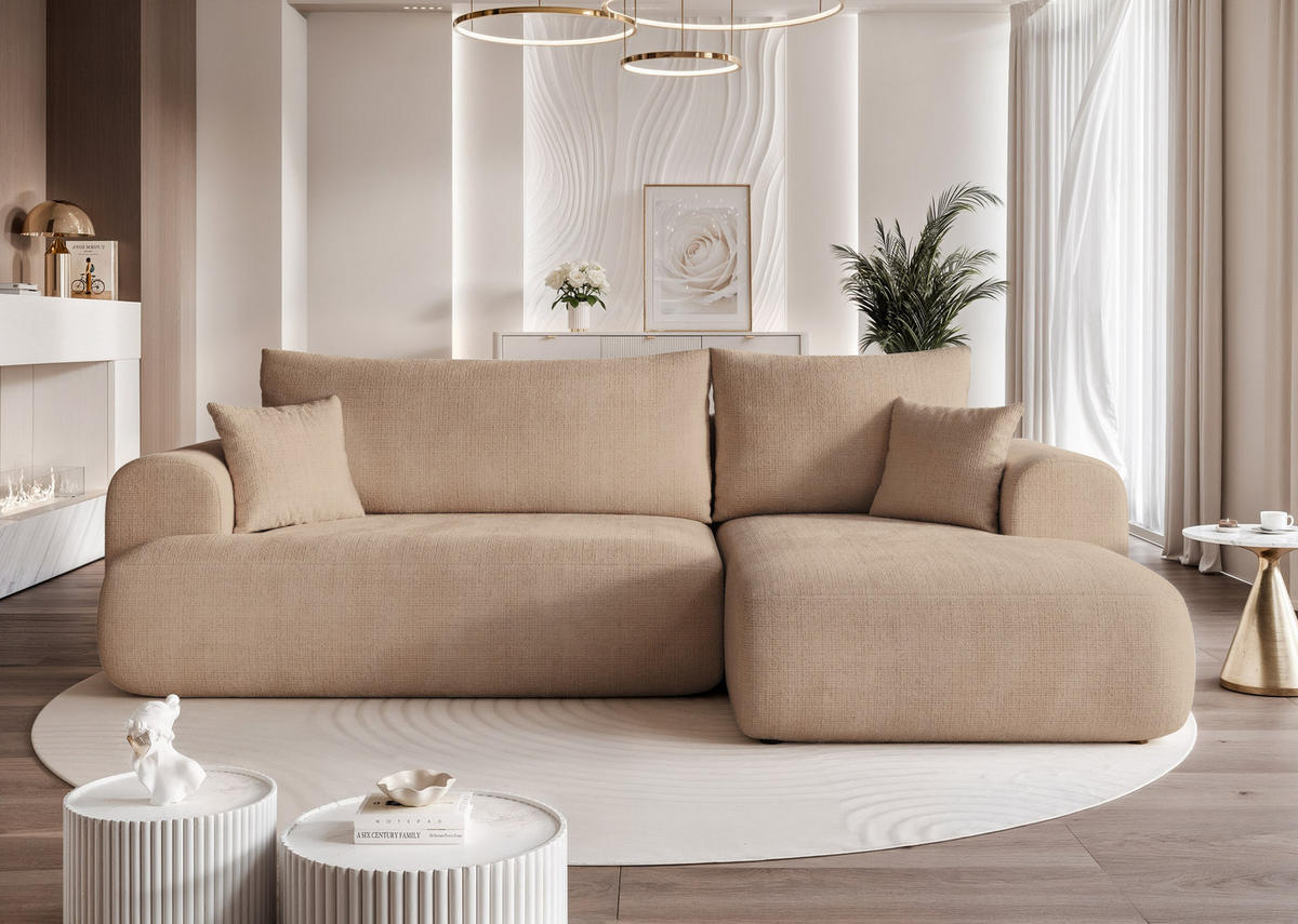 ECKSOFA BLOOM mit Schlaffunktion und Bettkasten Beige - Beige, Holzwerkstoff/Kunststoff (263/150cm) - Idohome