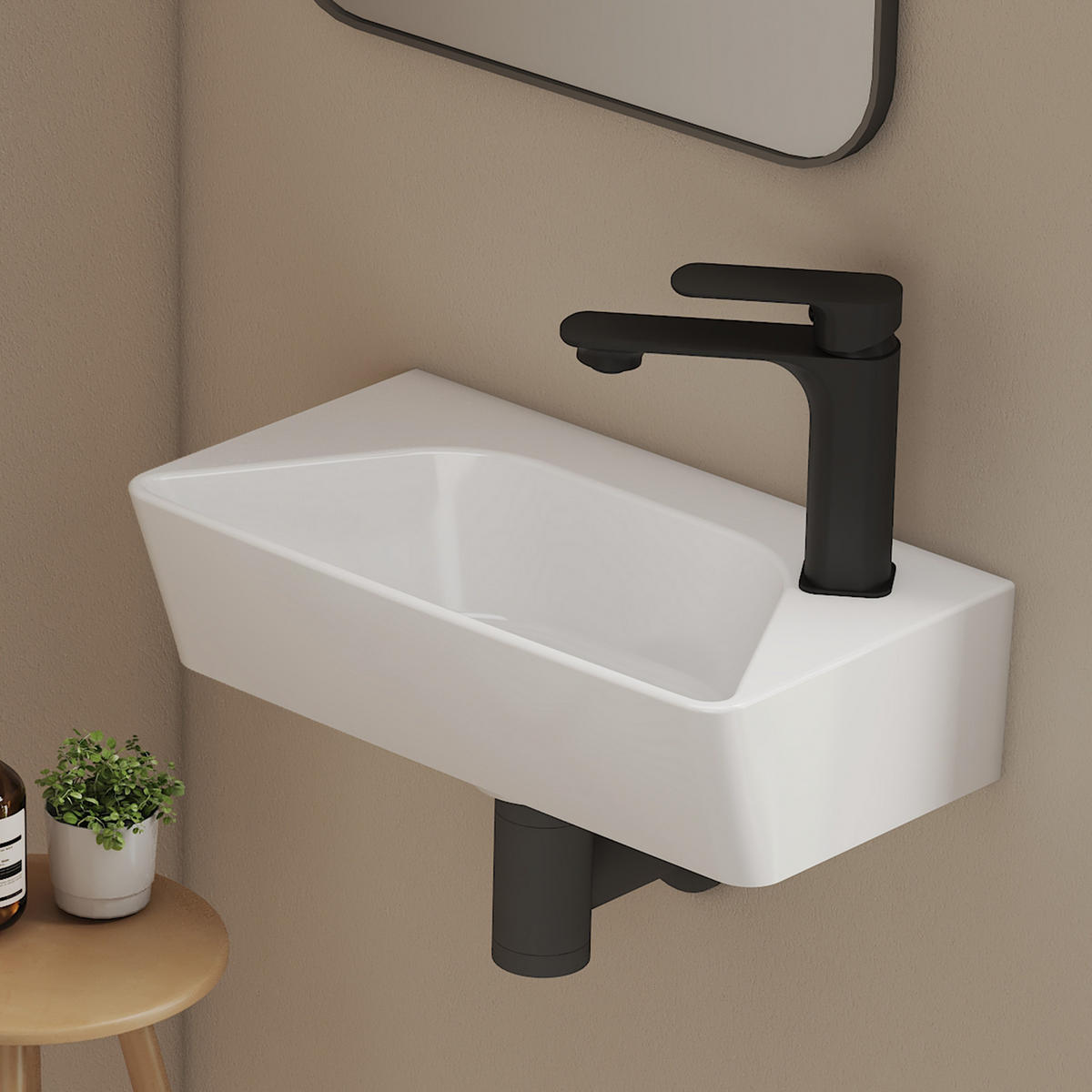 HANDWASCHBECKEN Rechts-Wasserhahnloch 40 / 22,5 / 13 cm - Weiß, Keramik (40/13/22.5cm) - EMKE