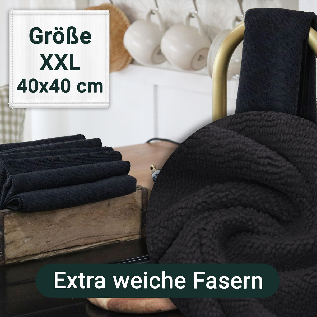 REINIGUNGSTÜCHER, 10er-Set, 40x40 cm, 80% Polyester, 20% Polyamid, Schwarz - Schwarz, Textil (40/40cm) - Zollner