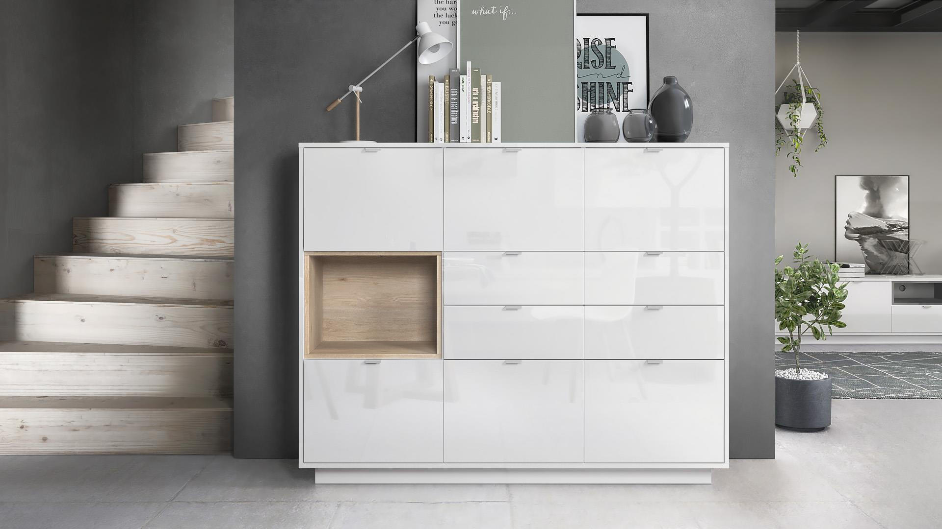 HIGHBOARD Metro Einsatz in Eiche Nordic - Silbereichenfarben, Holzwerkstoff (153/123/38cm) - Vladon