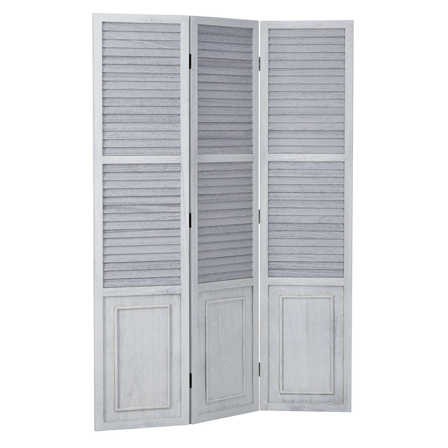 PARAVENT 3-tlg. 120/170 cm Weiß shabby washed - Weiß, Holz (120/170/2cm) - Homestyle4u