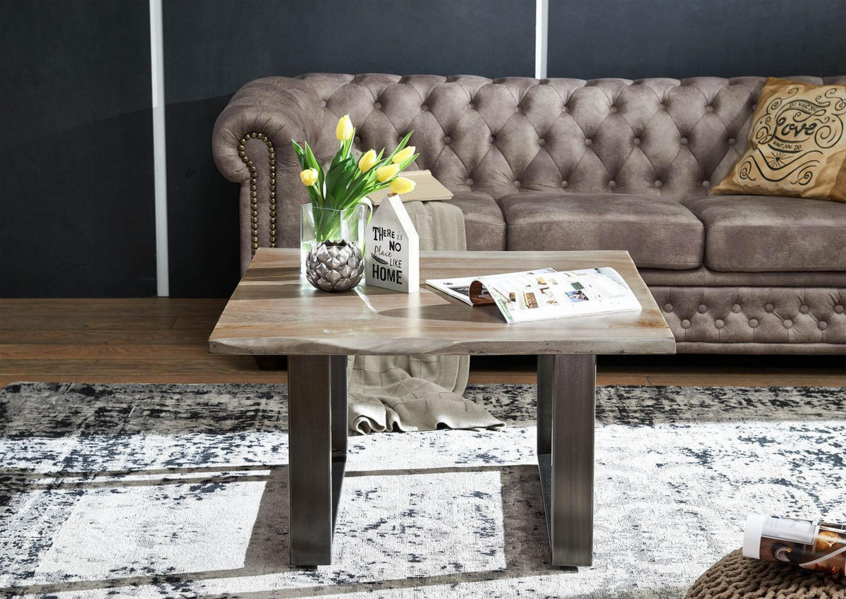 COUCHTISCH Sheesham 80x80x45 smoked oak lackiert Plattenstärke 2,5cm FREEFORM #0201 - Grau, Holz (80/80/45cm) - Massivmoebel24