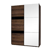 SCHWEBETÜRENSCHRANK Martin 150/215/69 2-türig mit Spiegel - Schwarz/Braun, Glas/Holzwerkstoff (150/215/69cm) - Ravio