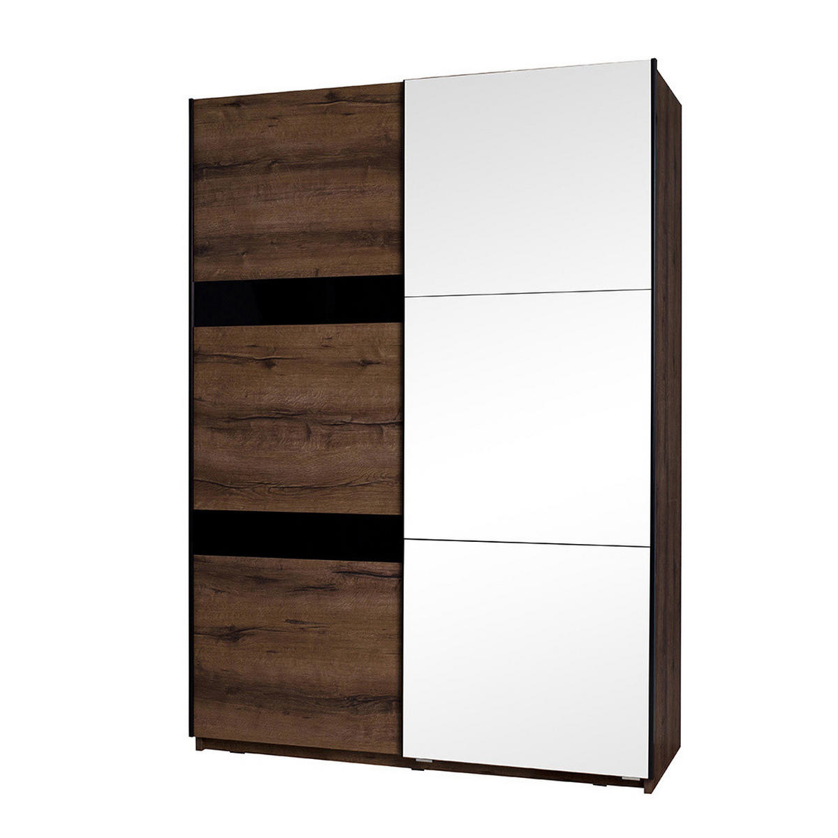 SCHWEBETÜRENSCHRANK Martin 150/215/69 2-türig mit Spiegel - Schwarz/Braun, Glas/Holzwerkstoff (150/215/69cm) - Ravio