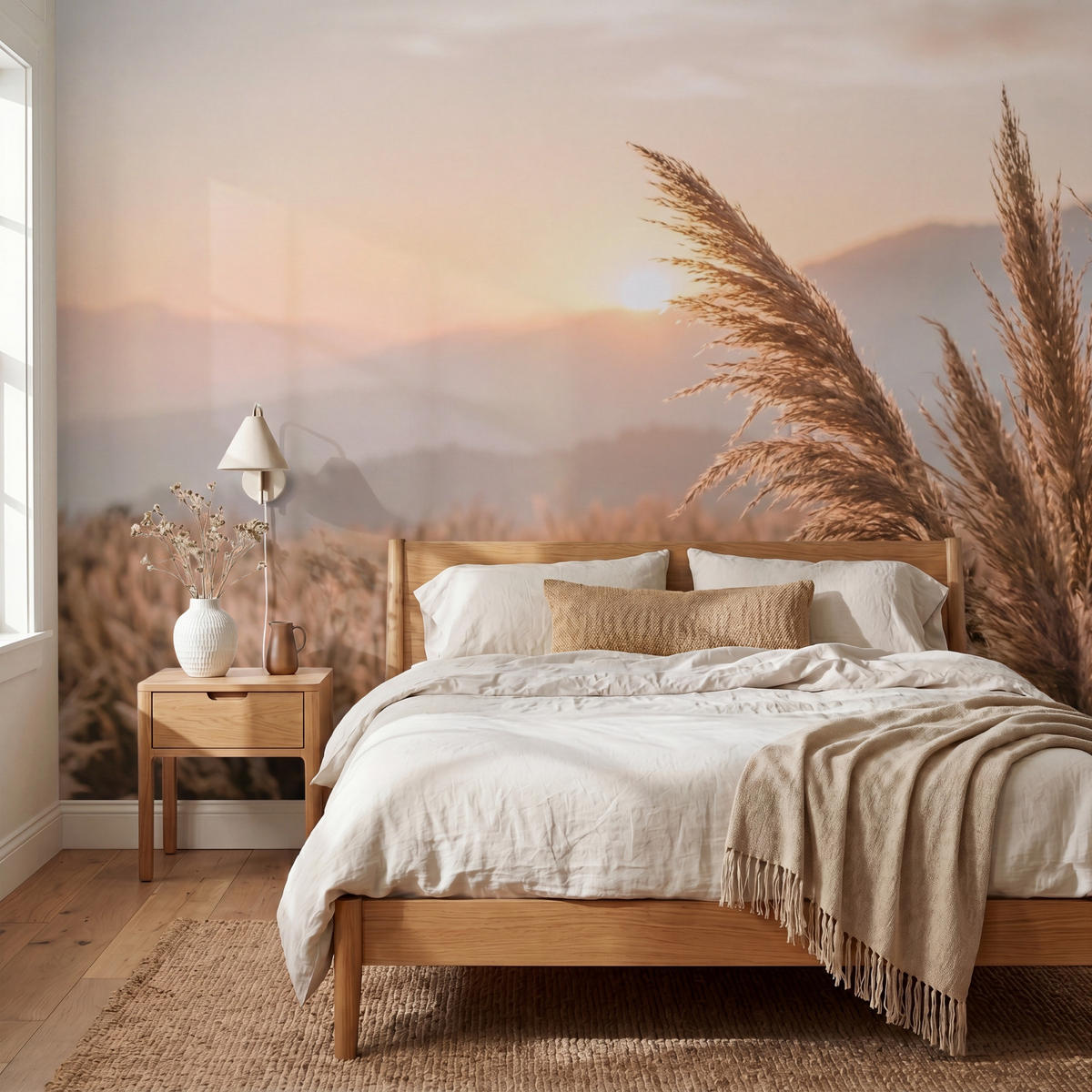 TAPETE - Gras - Feld - Sonne - Natur - 300x240 cm - Sandfarben, Papier (300/240cm) - OnlyWow