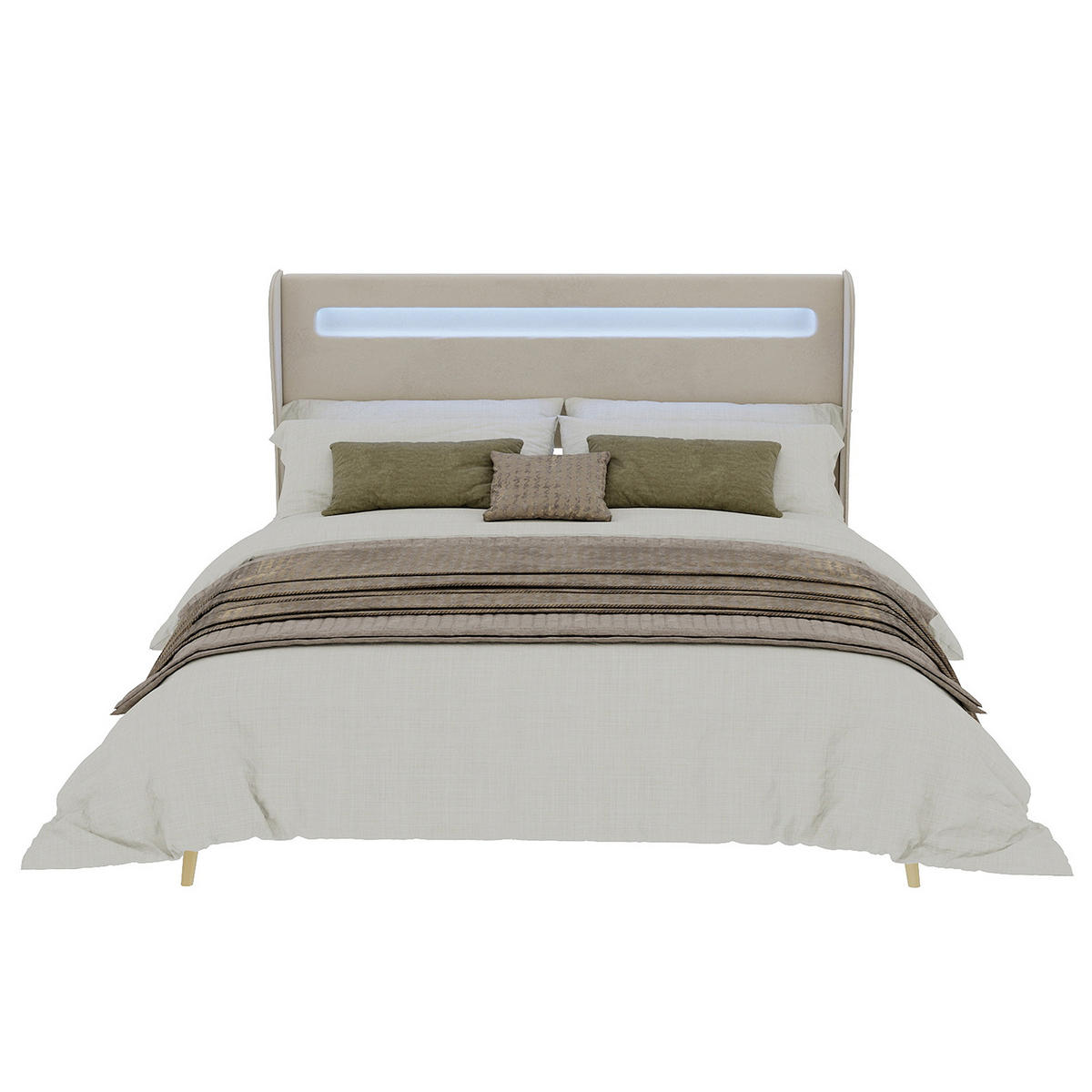 POLSTERBETT 160x200 cm LED Kopfteil beige - Beige, Textil (160/200cm) - Fortuna Lai