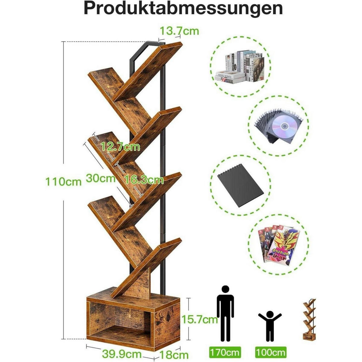 BÜCHERREGAL Baumform Braun 6 Ebenen - Braun, Holzwerkstoff (18/110/40cm)