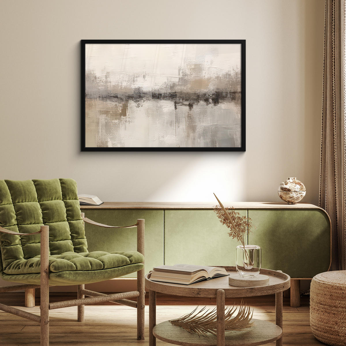 POSTER MIT RAHMEN Moderne Kunst - Abstrakt - Beige 90x60 cm - Beige, Papier (90/60cm) - MuchoWow