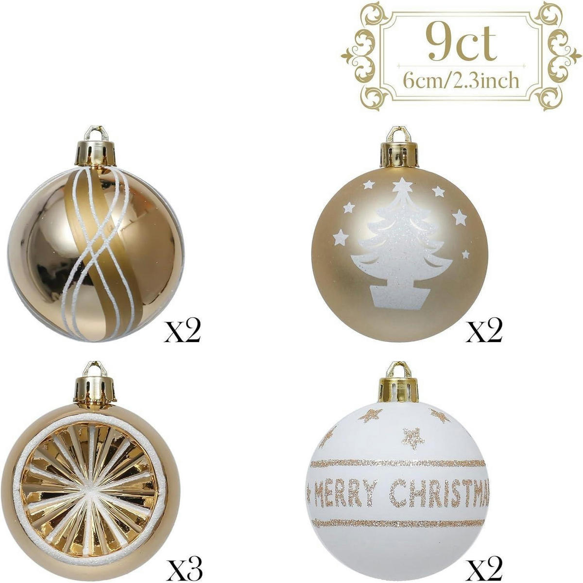 WEIHNACHTSKUGELN 9-teiliges Set 6 cm Gold Weiß - Multicolor, Kunststoff (6/6/6cm)
