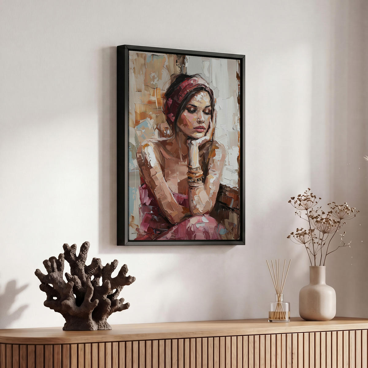 LEINWAND Bilder mit Rahmen - Frau - Lackierung - Porträt - Modern - 20x30 - Altrosa, Textil (20/30cm) - MuchoWow
