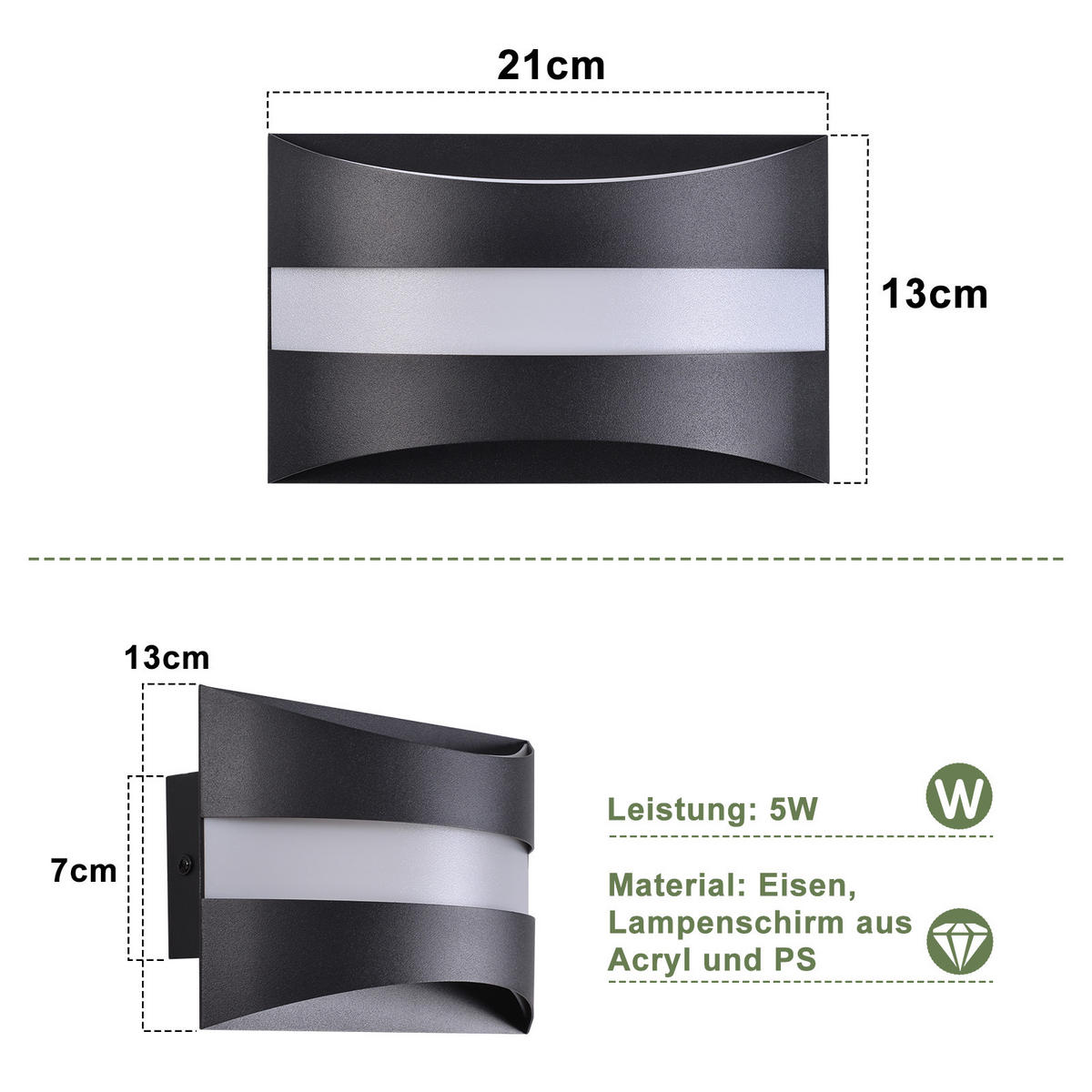 LED-WANDLEUCHTE Illuminant 21/13/8 cm - Schwarz, Metall (13/8/21cm) - ZMH