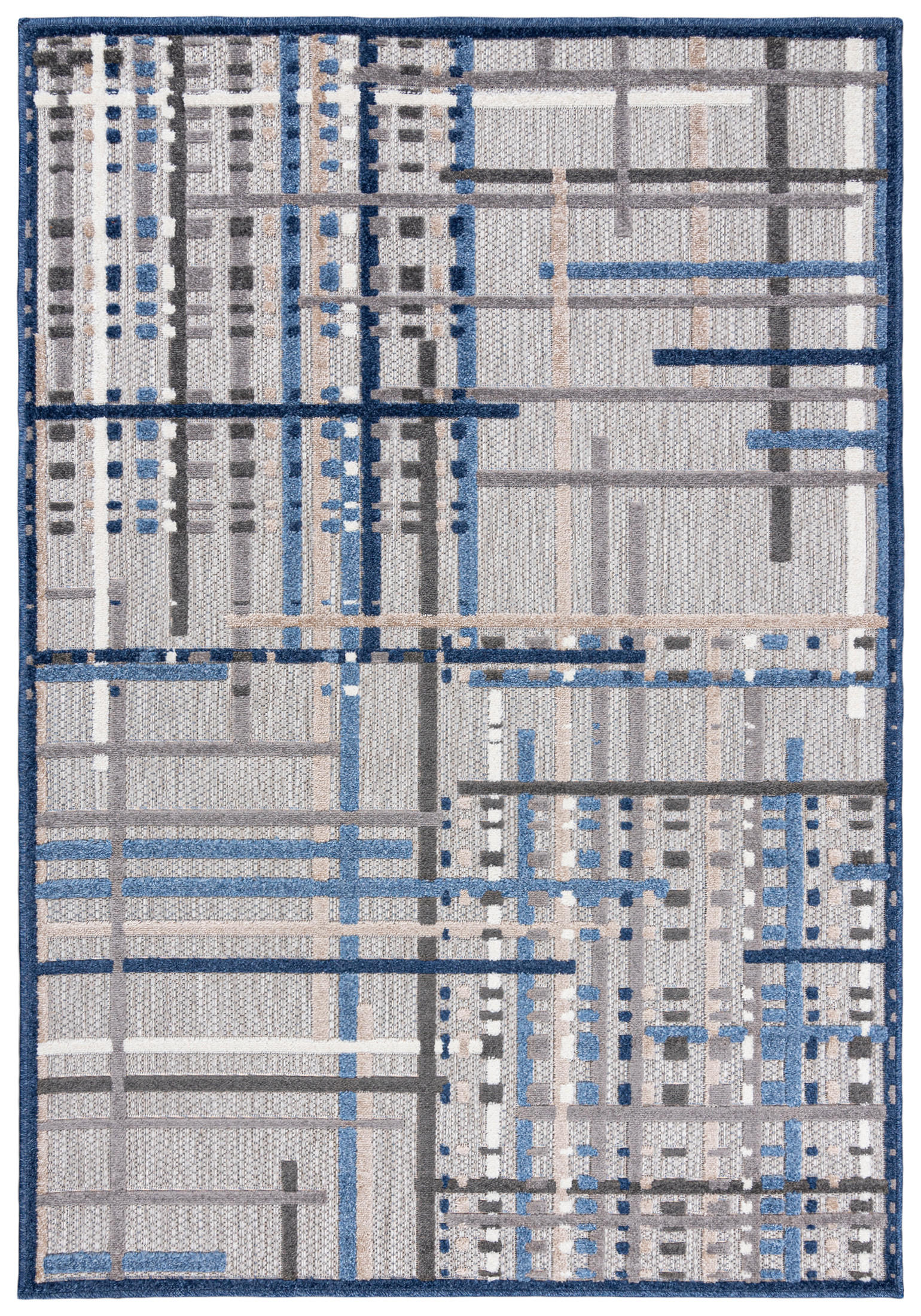 TEPPICH Outdoor Geometrisch Streifen Kurzflor Rechteckig Moderne - 120x170 cm - Blau, Textil (120/170cm) - Mazovia