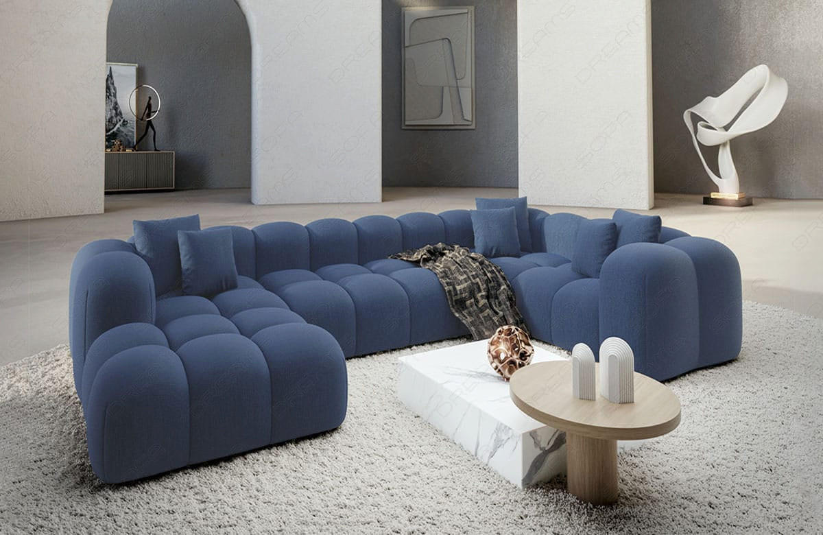 WOHNLANDSCHAFT Cloud Blau Strukturstoff - Blau, Kunststoff (314/72/184cm)