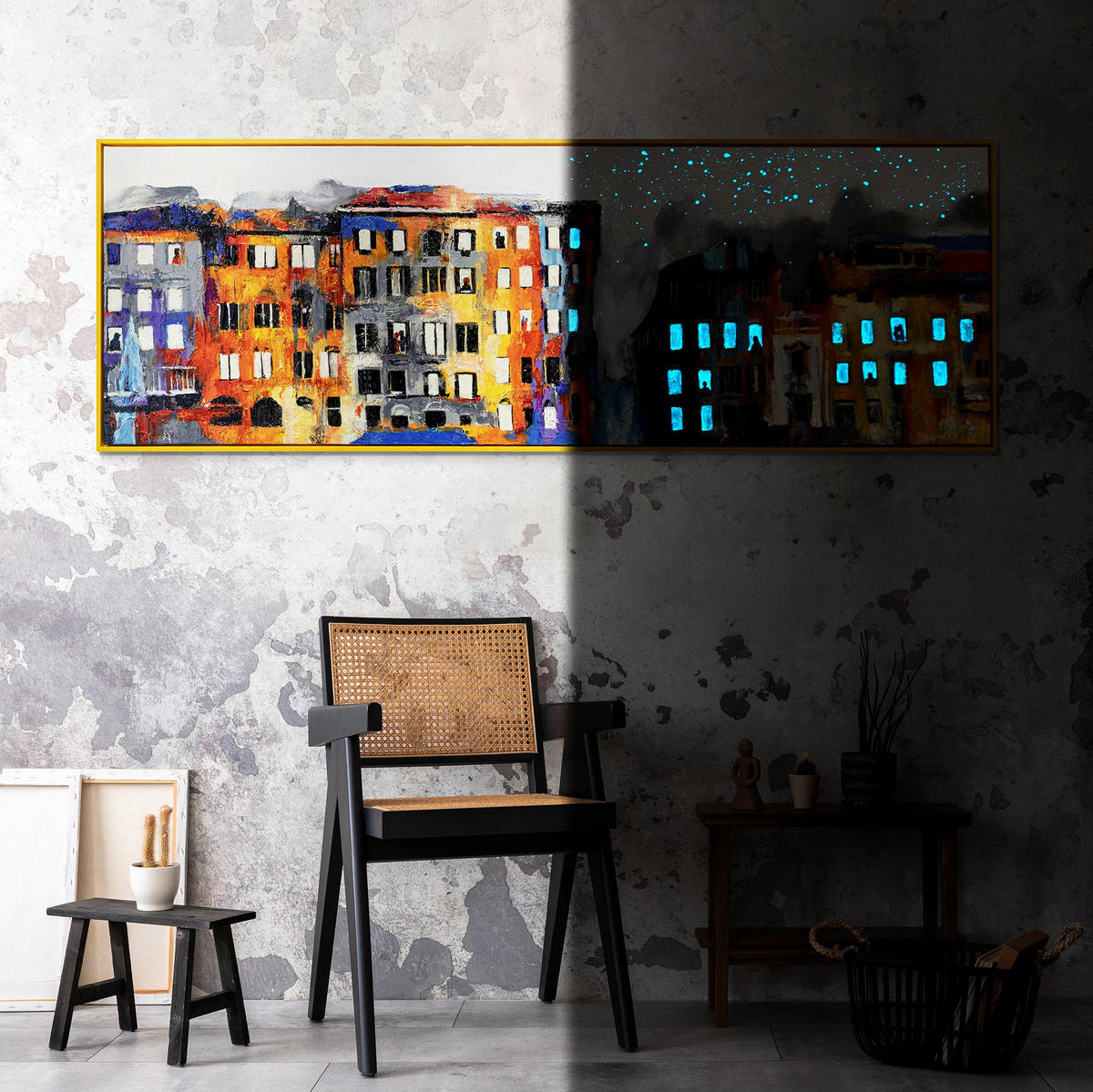 GEMÄLDE Kleinstadt Schattenfugenrahmen Rot 150x50 cm - Rot, Holz (150/50cm) - YS-art gallery