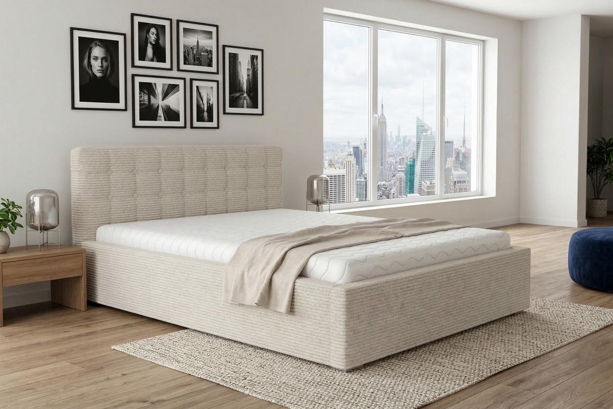 POLSTERBETT LUMA 160/200 in Cord Ecru - Ecru, Holzwerkstoff/Textil (160/200cm) - Deine Möbel 24