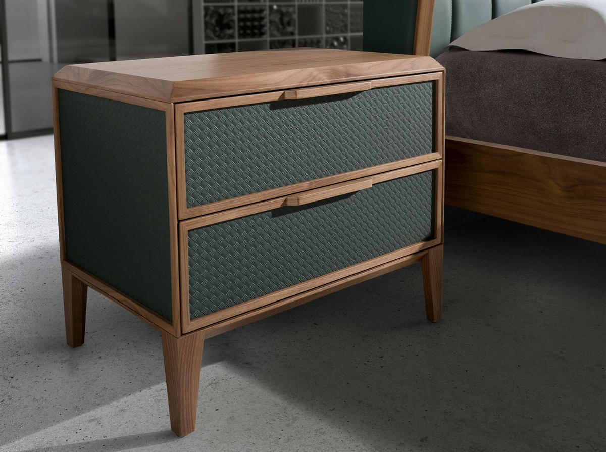 NACHTSCHRANK Nachttisch aus dunkelgrünem PVC und Walnussholz 60/40/51 cm - Dunkelgrün/Walnussfarben, Holz (60/51/40cm) - ANGEL CERDA