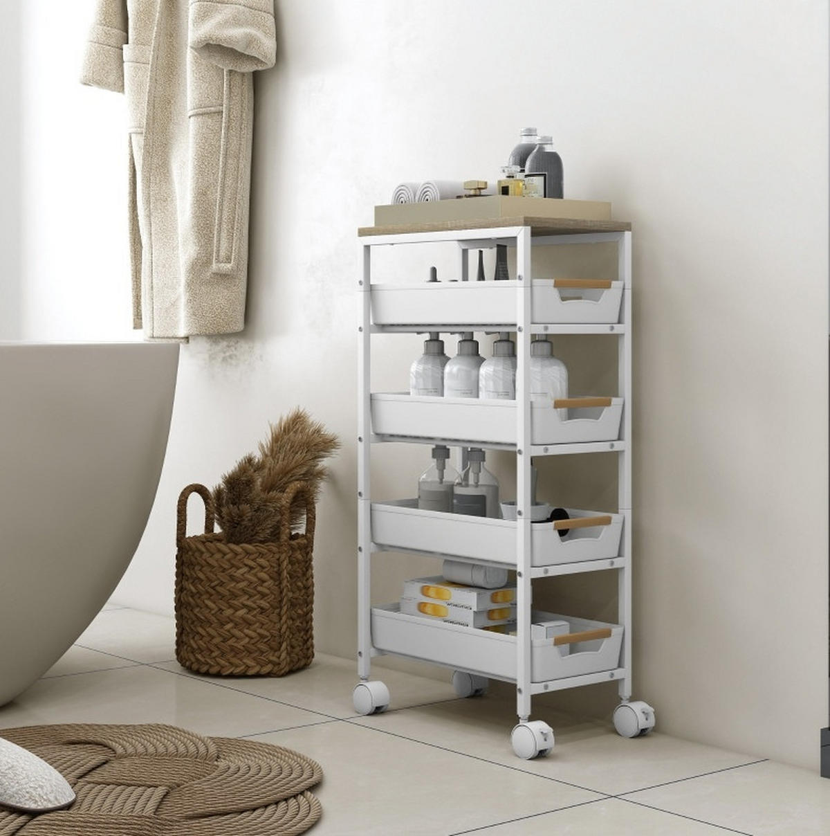 KÜCHENWAGEN mit 4 Schubladen 39,5 x 24 x 82 cm Weiß - Weiß, Metall (24/82/39.5cm) - Beauniv