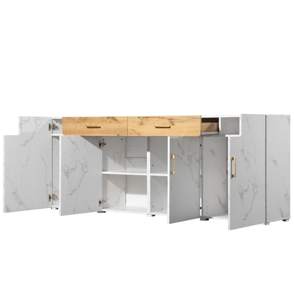 SIDEBOARD 208/39,5/80 cm mit 4 Türen und 2 Schubladen, viel Stauraum aus Holzwerkstoff, Weiß - Weiß, Holzwerkstoff (208/80/39.5cm) - Redom