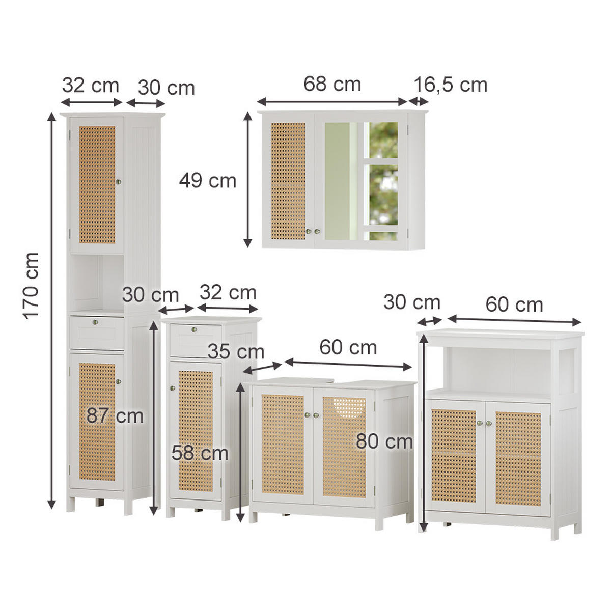 BADMÖBEL-SET Rosario Weiß 5 Teile - Weiß, Holzwerkstoff (60/58/35cm) - Vicco