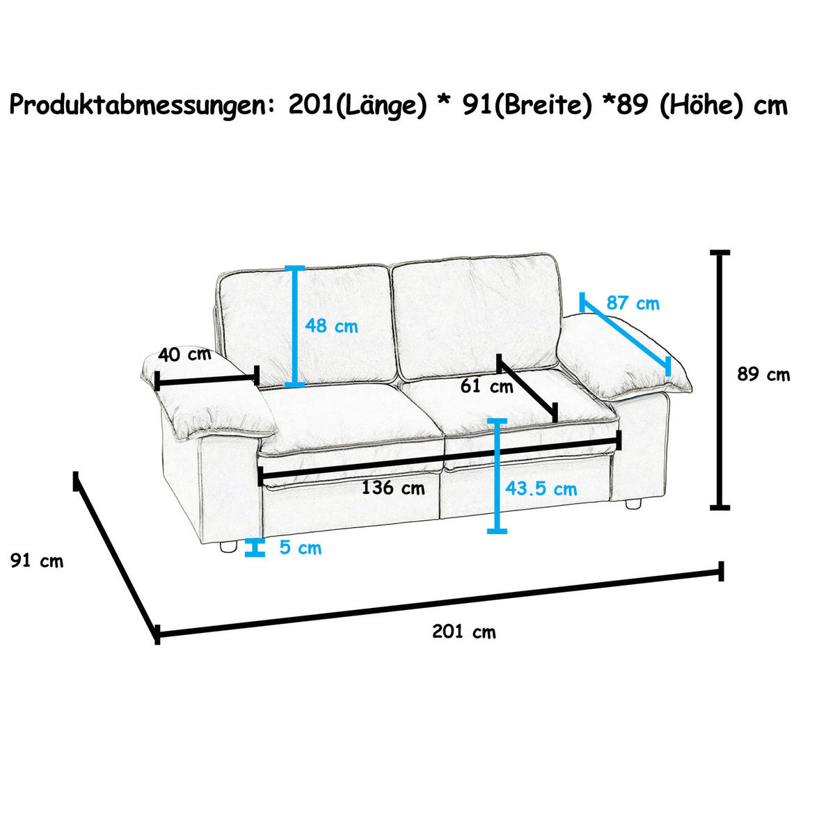 SOFA mit Stauraum Kurzplüsch Cream White - Weiß, Holzwerkstoff (201/89/91cm) - Meubliv