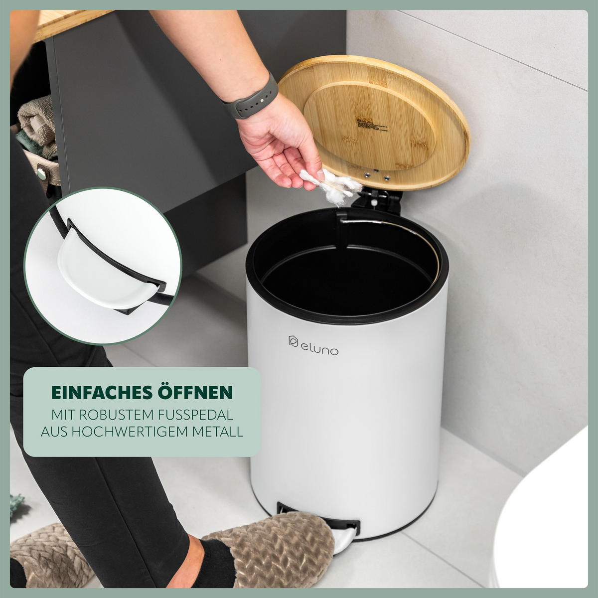 ABFALLEIMER 12 Liter, weiß, Metall - Weiß, Metall (25/37.5/33cm) - eluno
