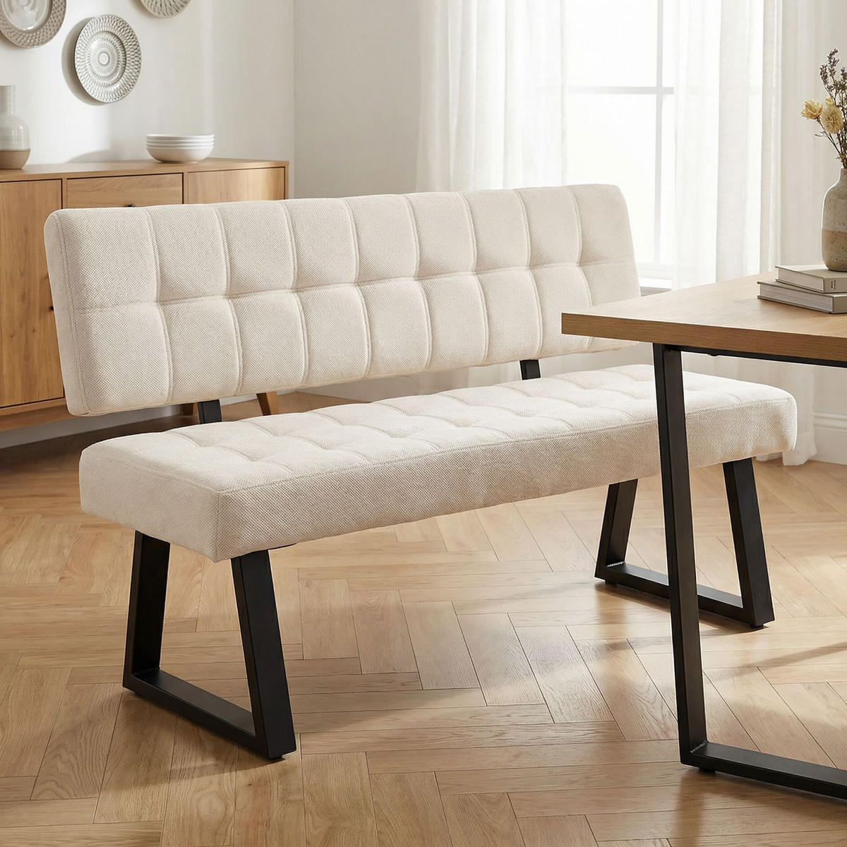ESSZIMMERBANK KLUPA cremeweiß - Creme, Metall (140/88/60cm) - IDIMEX