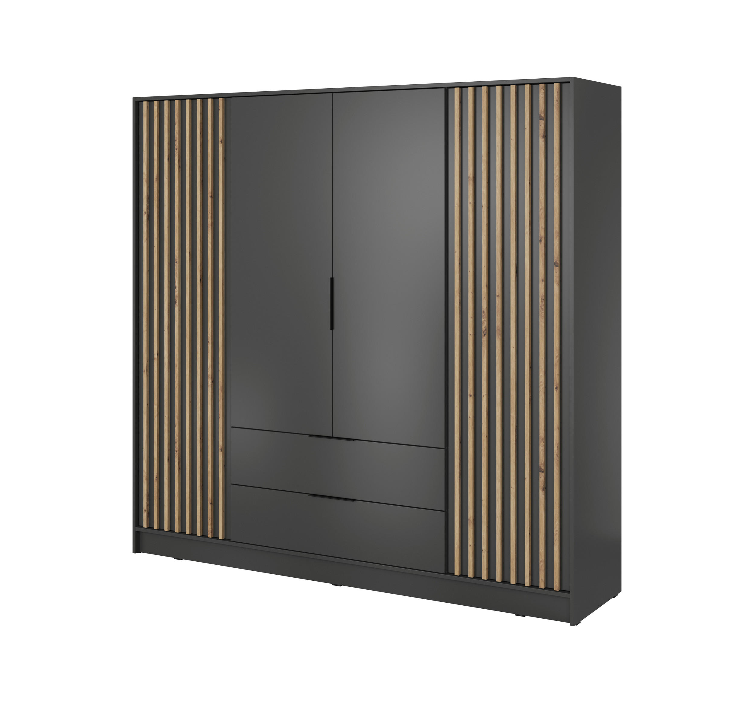 DREHTÜRENSCHRANK - John 4D ohne Spiegel Graphit + artisan - Graphitfarben, Holzwerkstoff/Metall (206/200/51cm) - Möblo