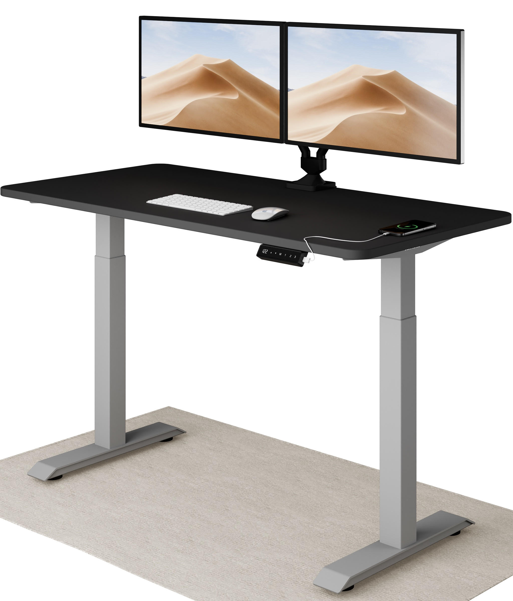 SCHREIBTISCH Elektrisch Höhenverstellbarer HomeOne 140x70cm Grau/Schwarz mit Memory-Funktion, Anti-Kollisions Technologie - Schwarz/Grau, Holzwerkstoff (70/140/72cm) - Desktronic