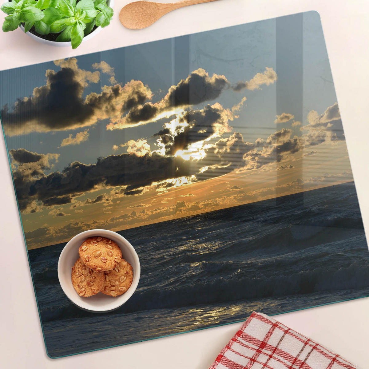 GLASPLATTE 60x52 cm Sonnenuntergang über dem Meer - Gelb, Glas (60/0.4/52cm) - TULUP