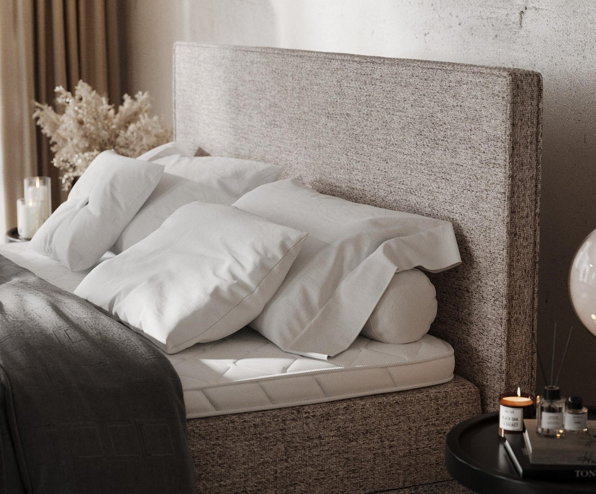 BOXBETT Velma 140/200 cm Beige im Neve Stoff - Beige/Schwarz, Holz/Holzwerkstoff (140/200cm) - AltaBeds