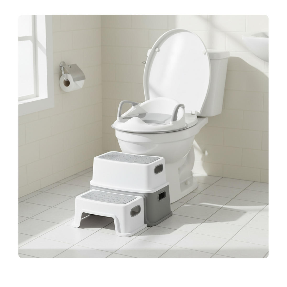KINDERTOILETTENSITZ Grau Weiß 2-in-1-Set - Multicolor, Kunststoff (40/33/35cm) - Relaxdays