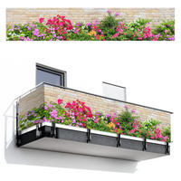 BALKON-SICHTSCHUTZ Blumen - Pflanzen - Blätter - Steine - Pink, Kunststoff (500/100cm) - MuchoWow