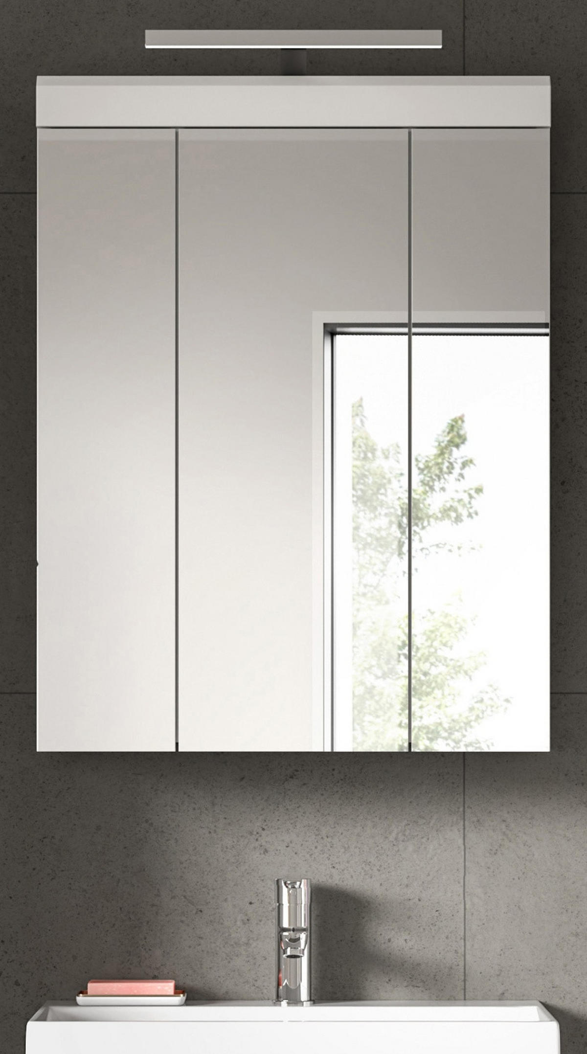 SPIEGELSCHRANK weiß Hochglanz 60 cm, Badschrank 3-türig - Weiß Hochglanz/Silberfarben, Glas/Holzwerkstoff (60/79/18cm) - Inn.Furn