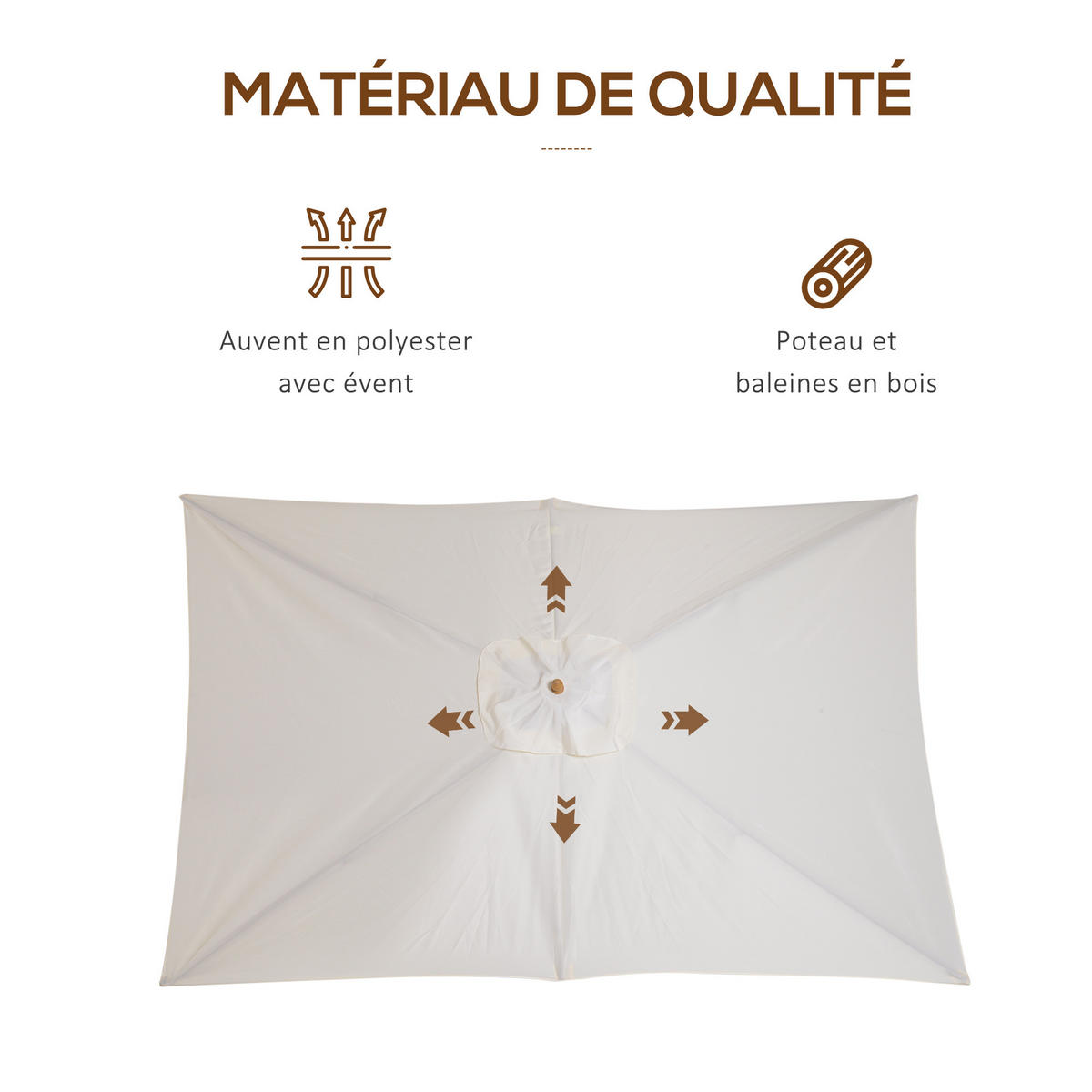SONNENSCHIRM DE-11391 rechteckig, doppeltes Dach, 3 x 2 m Creme - Beige, Holzwerkstoff (200/295cm) - ComfortXL