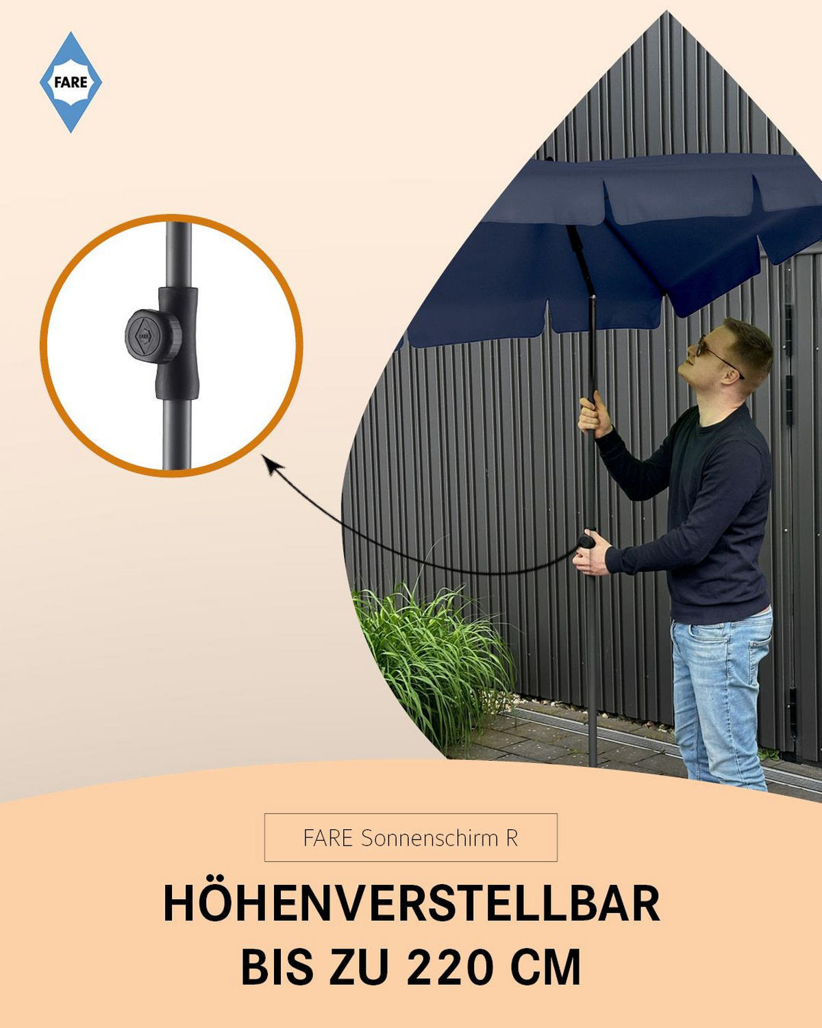 SONNENSCHIRM 122/200/126 cm - Dunkelblau, Kunststoff (200/122cm) - FARE